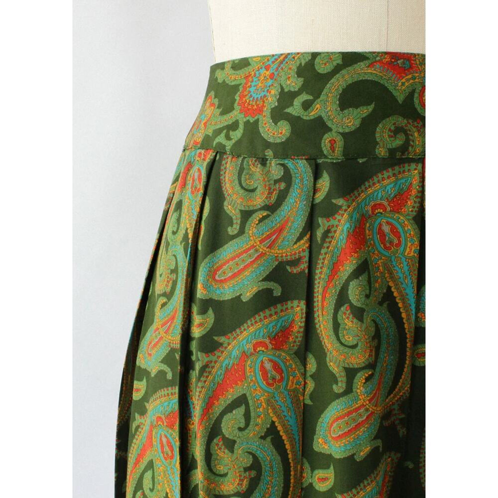 Vintage‎ Midi Skirt Liz Claiborne Sport Size 10 Petite Green Paisley Pleated - Picture 2 of 13
